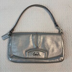 COACH Ashley Leather Wristlet Metallic Silver